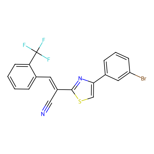 (E)-2-(4-(3-bromophenyl)thiazol-2-yl)-3-(2-(trifluoromethyl)phenyl)acrylonitrile structure