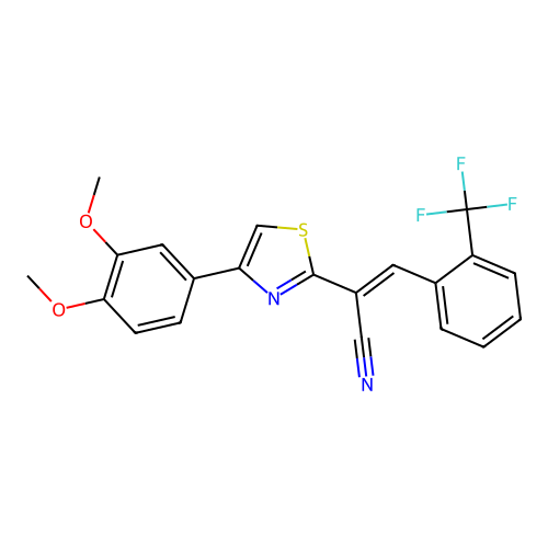 (2E)-2-[4-(3,4-dimethoxyphenyl)-1,3-thiazol-2-yl]-3-[2-(trifluoromethyl)phenyl]prop-2-enenitrile structure
