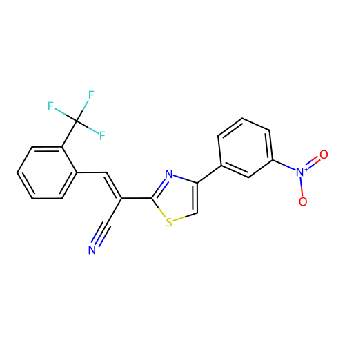 (E)-2-(4-(3-nitrophenyl)thiazol-2-yl)-3-(2-(trifluoromethyl)phenyl)acrylonitrile structure