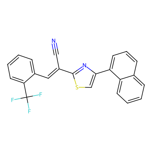 (E)-2-(4-(naphthalen-1-yl)thiazol-2-yl)-3-(2-(trifluoromethyl)phenyl)acrylonitrile structure