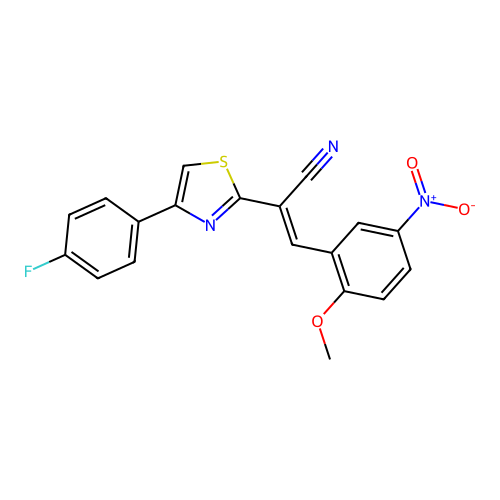 (E)-2-(4-(4-fluorophenyl)thiazol-2-yl)-3-(2-methoxy-5-nitrophenyl)acrylonitrile structure