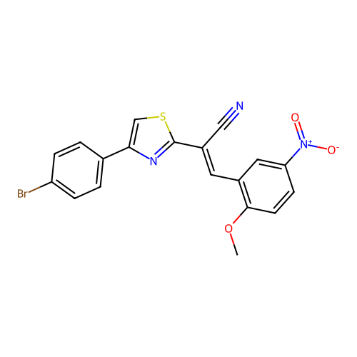 (E)-2-(4-(4-bromophenyl)thiazol-2-yl)-3-(2-methoxy-5-nitrophenyl)acrylonitrile structure