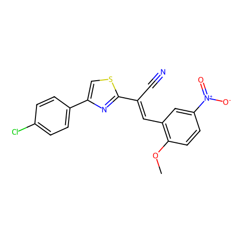 (E)-2-(4-(4-chlorophenyl)thiazol-2-yl)-3-(2-methoxy-5-nitrophenyl)acrylonitrile structure