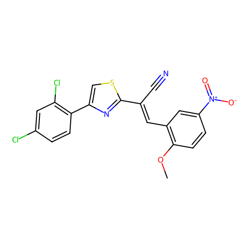 (E)-2-(4-(2,4-dichlorophenyl)thiazol-2-yl)-3-(2-methoxy-5-nitrophenyl)acrylonitrile structure