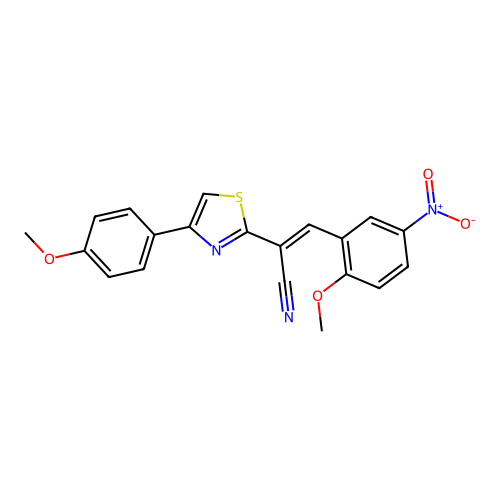 (E)-3-(2-methoxy-5-nitrophenyl)-2-(4-(4-methoxyphenyl)thiazol-2-yl)acrylonitrile structure