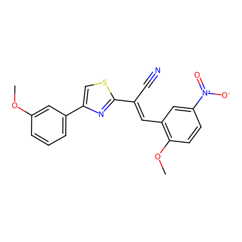 (E)-3-(2-methoxy-5-nitrophenyl)-2-(4-(3-methoxyphenyl)thiazol-2-yl)acrylonitrile structure