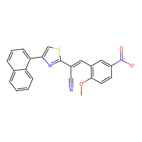 (E)-3-(2-methoxy-5-nitrophenyl)-2-(4-(naphthalen-1-yl)thiazol-2-yl)acrylonitrile structure