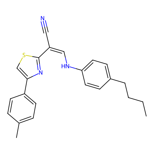 (Z)-3-((4-butylphenyl)amino)-2-(4-(p-tolyl)thiazol-2-yl)acrylonitrile structure