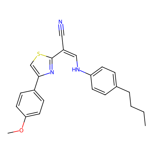 (Z)-3-((4-butylphenyl)amino)-2-(4-(4-methoxyphenyl)thiazol-2-yl)acrylonitrile structure