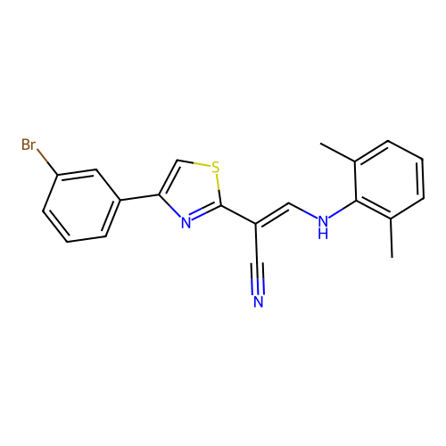 (2E)-2-[4-(3-bromophenyl)-1,3-thiazol-2-yl]-3-[(2,6-dimethylphenyl)amino]prop-2-enenitrile structure