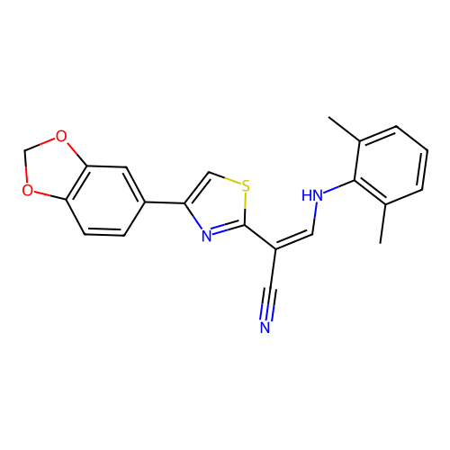 (2Z)-2-[4-(1,3-benzodioxol-5-yl)-1,3-thiazol-2-yl]-3-[(2,6-dimethylphenyl)amino]prop-2-enenitrile structure