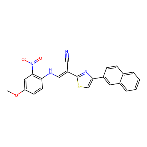 (2E)-3-[(4-methoxy-2-nitrophenyl)amino]-2-[4-(naphthalen-2-yl)-1,3-thiazol-2-yl]prop-2-enenitrile structure