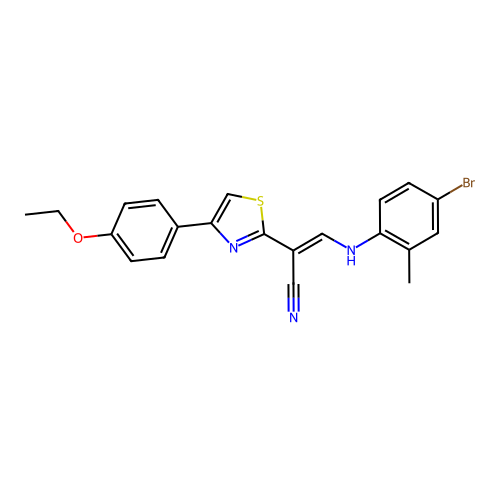 (2E)-3-[(4-bromo-2-methylphenyl)amino]-2-[4-(4-ethoxyphenyl)-1,3-thiazol-2-yl]prop-2-enenitrile structure