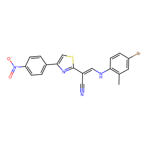 (2E)-3-[(4-bromo-2-methylphenyl)amino]-2-[4-(4-nitrophenyl)-1,3-thiazol-2-yl]prop-2-enenitrile structure