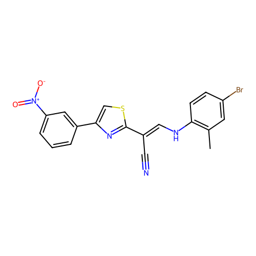 (2E)-3-[(4-bromo-2-methylphenyl)amino]-2-[4-(3-nitrophenyl)-1,3-thiazol-2-yl]prop-2-enenitrile structure