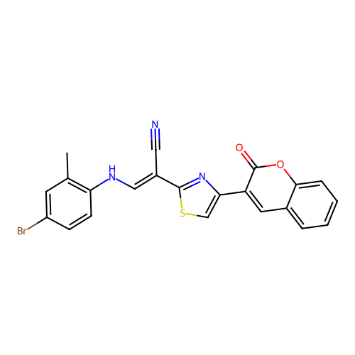 (2E)-3-[(4-bromo-2-methylphenyl)amino]-2-[4-(2-oxo-2H-chromen-3-yl)-1,3-thiazol-2-yl]prop-2-enenitrile structure