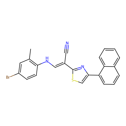 (2E)-3-[(4-bromo-2-methylphenyl)amino]-2-[4-(naphthalen-1-yl)-1,3-thiazol-2-yl]prop-2-enenitrile structure