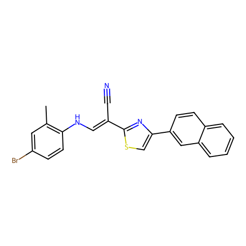 (2E)-3-[(4-bromo-2-methylphenyl)amino]-2-[4-(naphthalen-2-yl)-1,3-thiazol-2-yl]prop-2-enenitrile structure