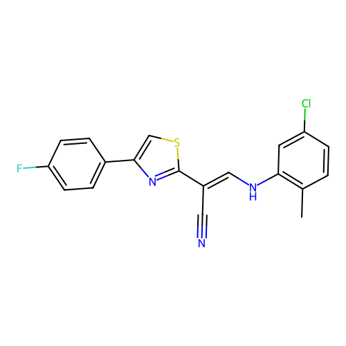 (2E)-3-[(5-chloro-2-methylphenyl)amino]-2-[4-(4-fluorophenyl)-1,3-thiazol-2-yl]prop-2-enenitrile structure