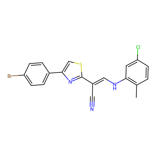 (2E)-2-[4-(4-bromophenyl)-1,3-thiazol-2-yl]-3-[(5-chloro-2-methylphenyl)amino]prop-2-enenitrile structure