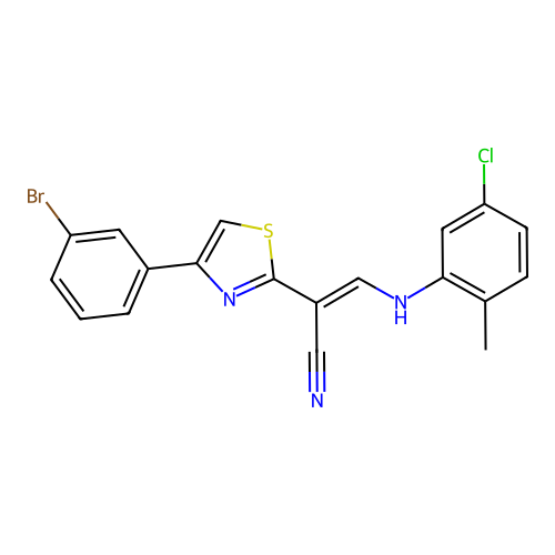 (2E)-2-[4-(3-bromophenyl)-1,3-thiazol-2-yl]-3-[(5-chloro-2-methylphenyl)amino]prop-2-enenitrile structure
