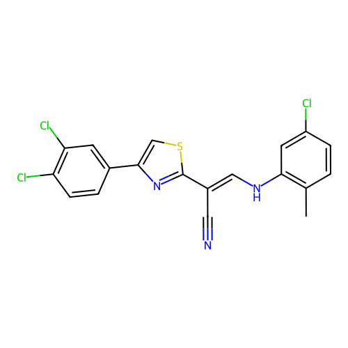 (2E)-3-[(5-chloro-2-methylphenyl)amino]-2-[4-(3,4-dichlorophenyl)-1,3-thiazol-2-yl]prop-2-enenitrile structure