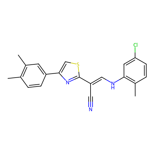 (2E)-3-[(5-chloro-2-methylphenyl)amino]-2-[4-(3,4-dimethylphenyl)-1,3-thiazol-2-yl]prop-2-enenitrile structure