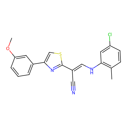(2E)-3-[(5-chloro-2-methylphenyl)amino]-2-[4-(3-methoxyphenyl)-1,3-thiazol-2-yl]prop-2-enenitrile structure