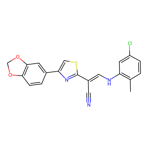 (2E)-2-[4-(1,3-benzodioxol-5-yl)-1,3-thiazol-2-yl]-3-[(5-chloro-2-methylphenyl)amino]prop-2-enenitrile structure