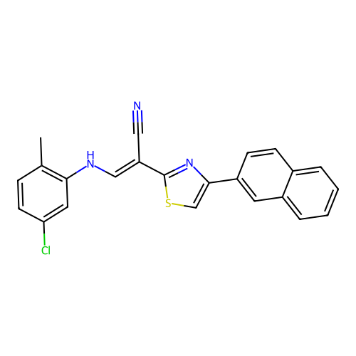 (2E)-3-[(5-chloro-2-methylphenyl)amino]-2-[4-(naphthalen-2-yl)-1,3-thiazol-2-yl]prop-2-enenitrile structure