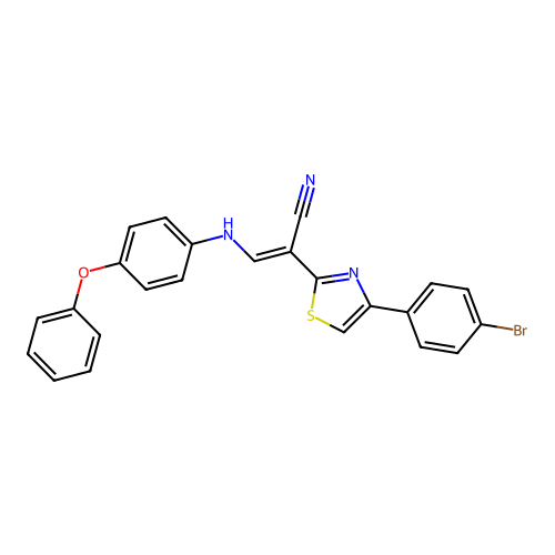 (E)-2-(4-(4-bromophenyl)thiazol-2-yl)-3-((4-phenoxyphenyl)amino)acrylonitrile structure