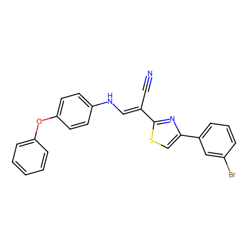 (2E)-2-[4-(3-bromophenyl)-1,3-thiazol-2-yl]-3-[(4-phenoxyphenyl)amino]prop-2-enenitrile structure