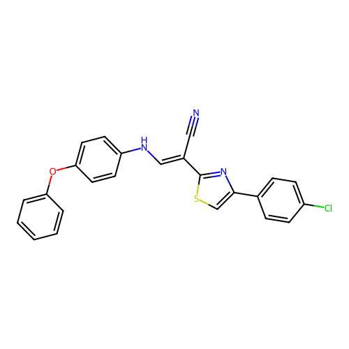 (E)-2-(4-(4-chlorophenyl)thiazol-2-yl)-3-((4-phenoxyphenyl)amino)acrylonitrile structure