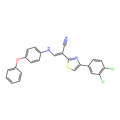 (2E)-2-[4-(3,4-dichlorophenyl)-1,3-thiazol-2-yl]-3-[(4-phenoxyphenyl)amino]prop-2-enenitrile structure
