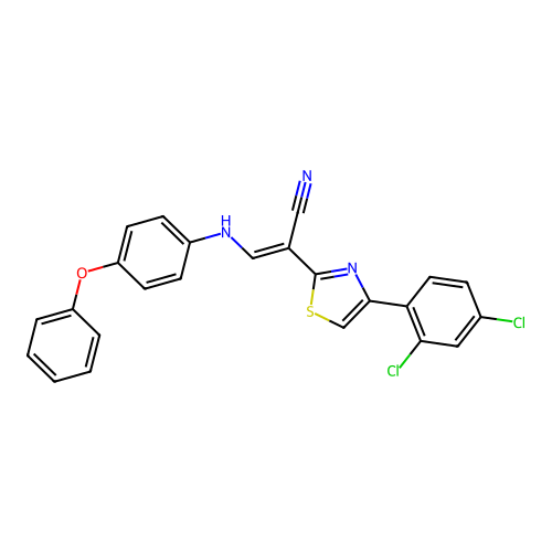 (2E)-2-[4-(2,4-dichlorophenyl)-1,3-thiazol-2-yl]-3-[(4-phenoxyphenyl)amino]prop-2-enenitrile structure