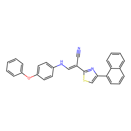 (2E)-2-[4-(naphthalen-1-yl)-1,3-thiazol-2-yl]-3-[(4-phenoxyphenyl)amino]prop-2-enenitrile structure