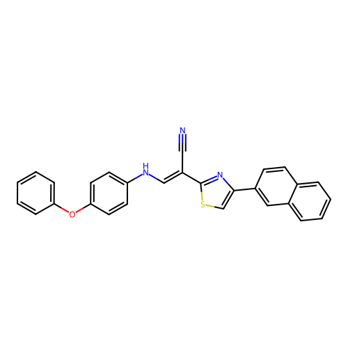 (2E)-2-[4-(naphthalen-2-yl)-1,3-thiazol-2-yl]-3-[(4-phenoxyphenyl)amino]prop-2-enenitrile structure