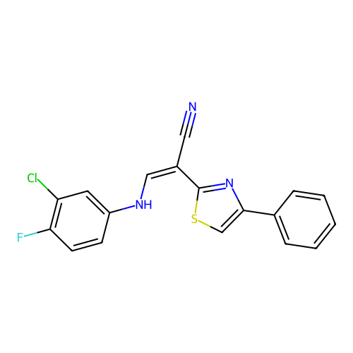 (2Z)-3-[(3-chloro-4-fluorophenyl)amino]-2-(4-phenyl-1,3-thiazol-2-yl)prop-2-enenitrile structure