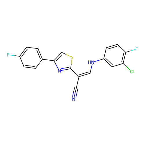 (Z)-3-((3-chloro-4-fluorophenyl)amino)-2-(4-(4-fluorophenyl)thiazol-2-yl)acrylonitrile structure