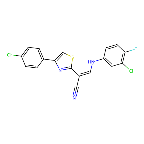 (Z)-3-((3-chloro-4-fluorophenyl)amino)-2-(4-(4-chlorophenyl)thiazol-2-yl)acrylonitrile structure