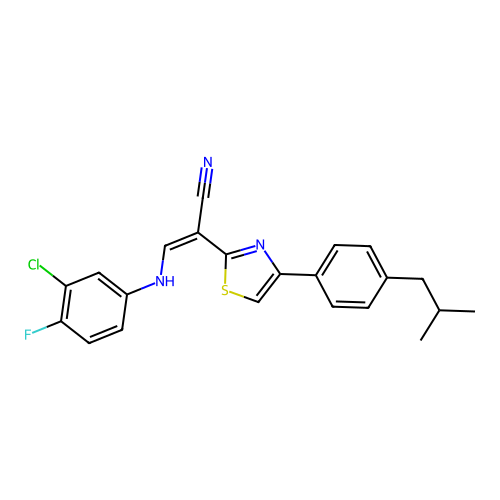 (Z)-3-((3-chloro-4-fluorophenyl)amino)-2-(4-(4-isobutylphenyl)thiazol-2-yl)acrylonitrile structure
