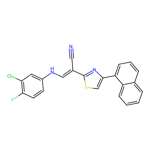(E)-3-((3-chloro-4-fluorophenyl)amino)-2-(4-(naphthalen-1-yl)thiazol-2-yl)acrylonitrile structure