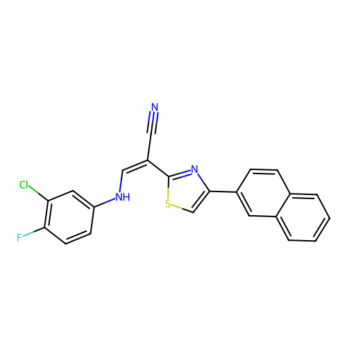 (Z)-3-((3-chloro-4-fluorophenyl)amino)-2-(4-(naphthalen-2-yl)thiazol-2-yl)acrylonitrile structure