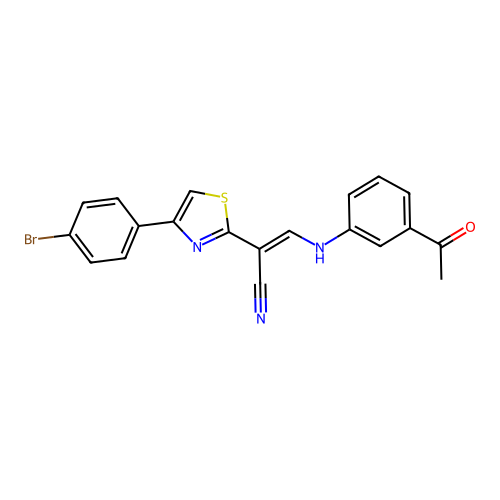 (2E)-3-[(3-acetylphenyl)amino]-2-[4-(4-bromophenyl)-1,3-thiazol-2-yl]prop-2-enenitrile structure