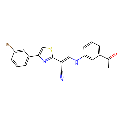 (2E)-3-[(3-acetylphenyl)amino]-2-[4-(3-bromophenyl)-1,3-thiazol-2-yl]prop-2-enenitrile structure
