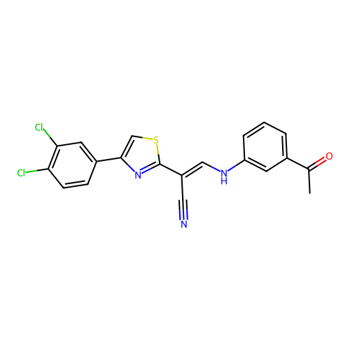 (2E)-3-[(3-acetylphenyl)amino]-2-[4-(3,4-dichlorophenyl)-1,3-thiazol-2-yl]prop-2-enenitrile structure