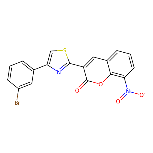 3-[4-(3-bromophenyl)-1,3-thiazol-2-yl]-8-nitro-2H-chromen-2-one structure