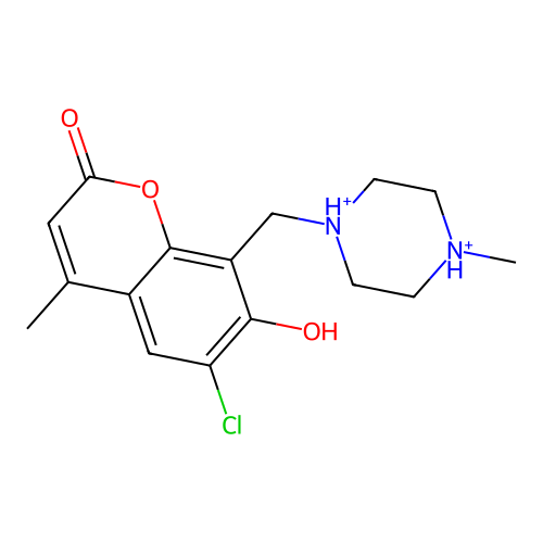 6-chloro-7-hydroxy-4-methyl-8-[(4-methylpiperazine-1,4-diium-1-yl)methyl]chromen-2-one structure
