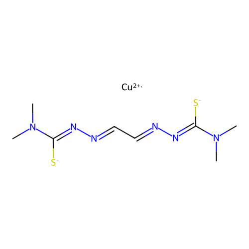 Copper (II) pyruvaldehyde bis(N(4)-dimethylthiosemicarbazone) structure