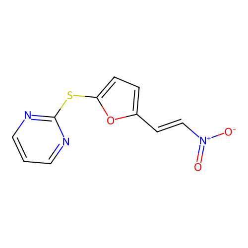 Furan, 2-(2-nitroethenyl)-5-(2-pyrimidylthio)- structure